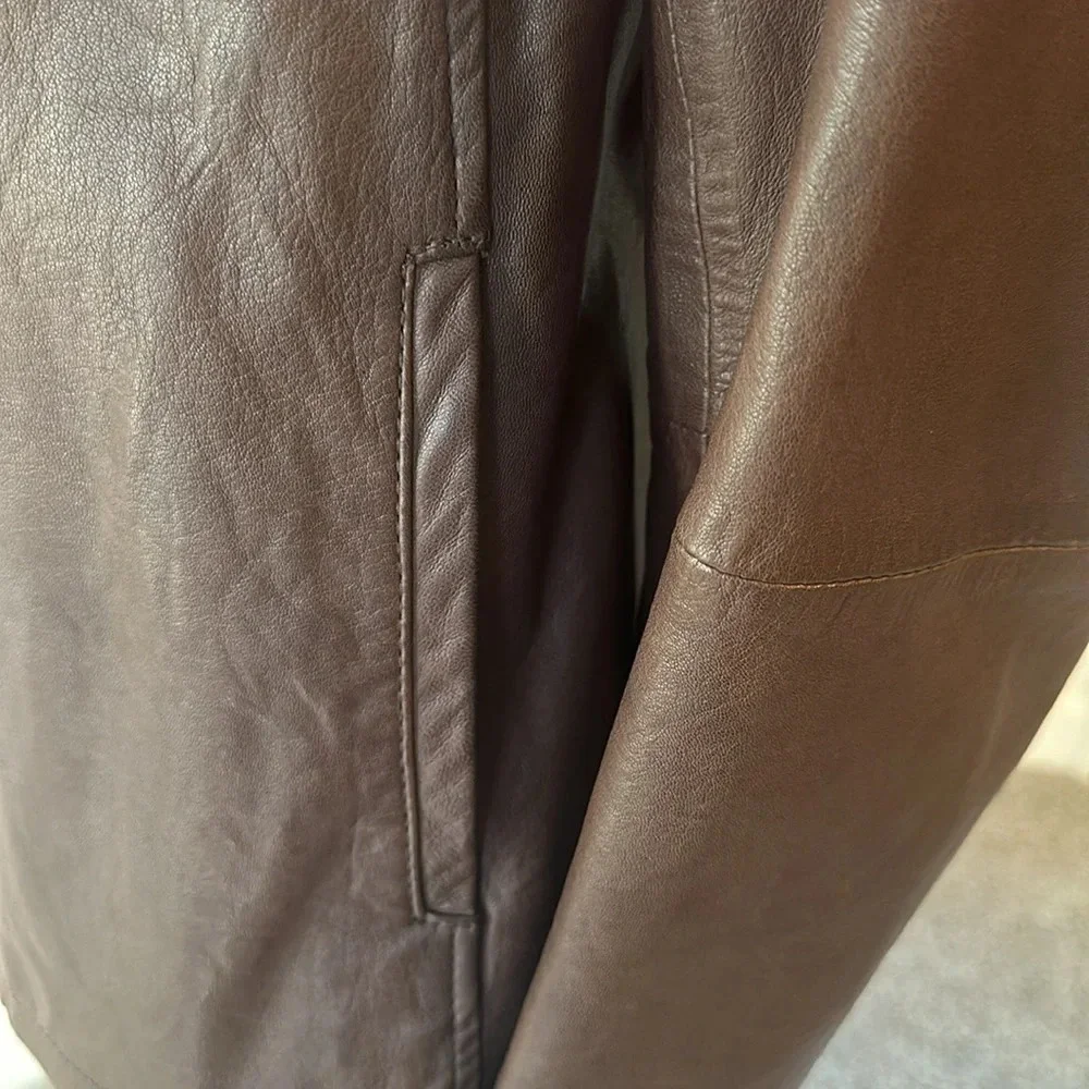 Eileen Fisher Vintage Open Brown Leather Jacket, Size Small, EUC - Picture 7 of 9